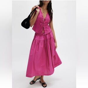 Free People Gesibelle Very Berry Tie Vest Top & Maxi Skirt Set NWT Size Small